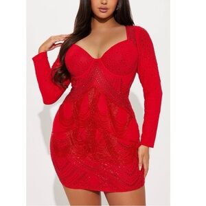 Fashion Nova Red Long Sleeve Dress